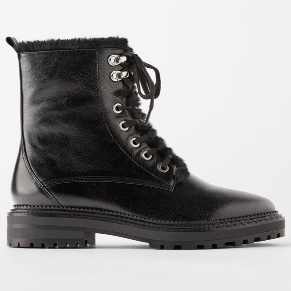 lace up flat leather ankle boots zara